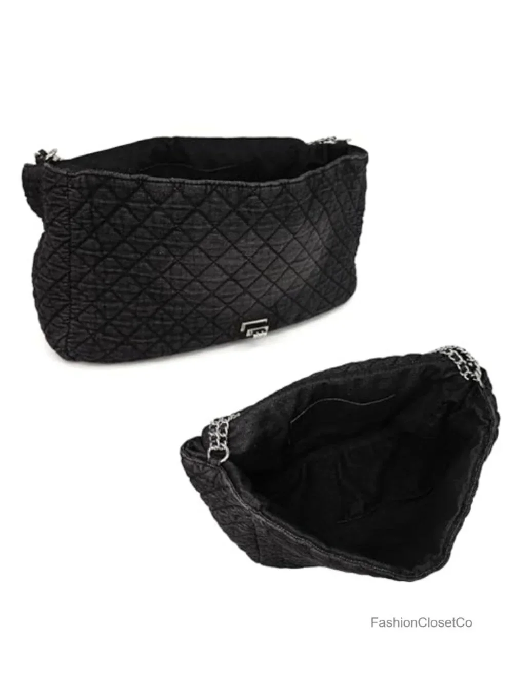 Extra Large Quilted Denim Hobo Bag with Chain Straps and Flap Closure for Travel